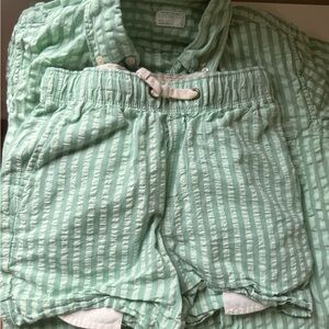 Crewcuts Mint Green Striped Seersucker Shorts and Shirt set